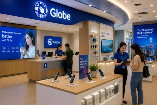 Modern Globe Telecom retail store illustrating enterprise retail modernization supported by MTPOS